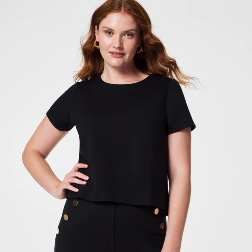 EUC Spanx the Perfect Pleated Back Top in black, size XL